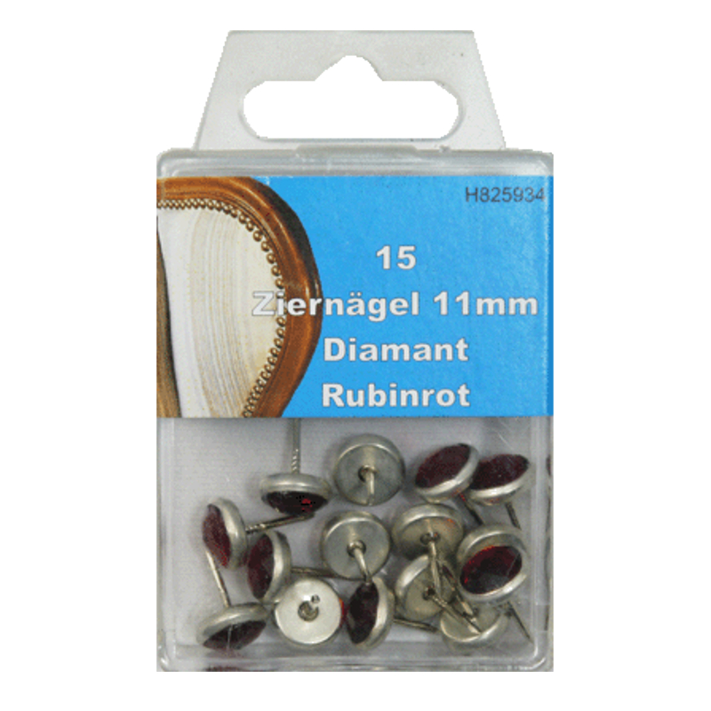 15 Ziernägel - Polsternägel - 11mm - Diamant Rubinrot