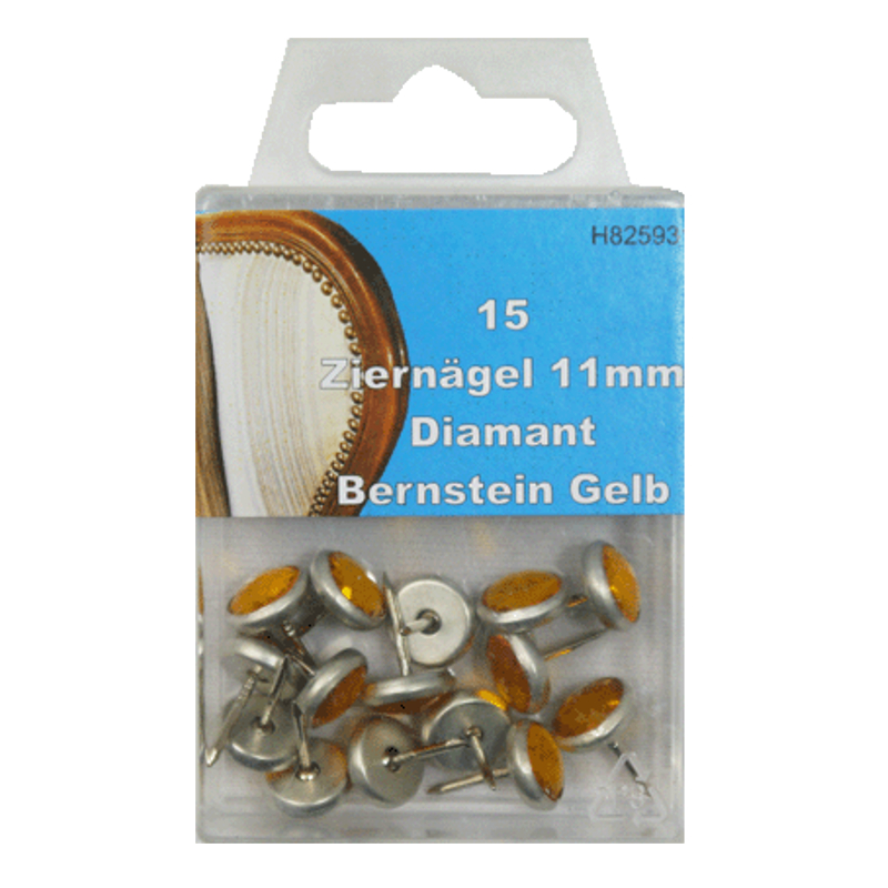 15 Ziernägel - Polsternägel - 11mm - Diamant Bernstein Gelb