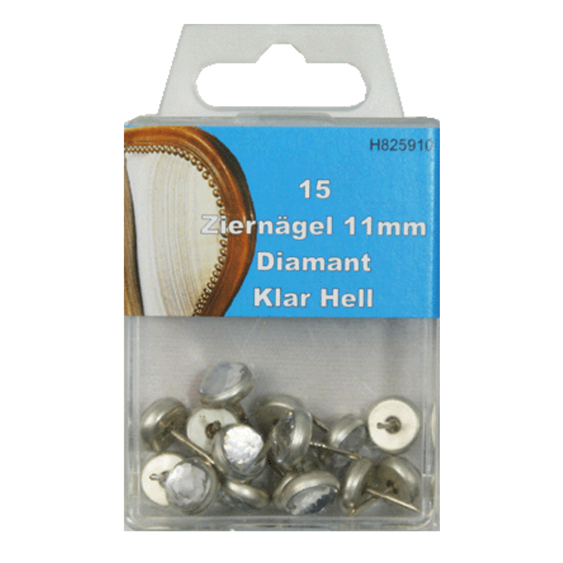 15 Ziernägel - Polsternägel - 11mm - Diamant Klar-Hell