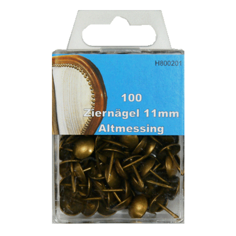 100 Ziernägel - Polsternägel - 11mm - Altmessing