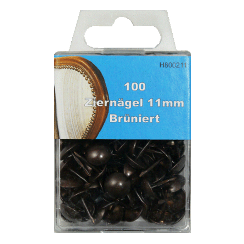 100 Ziernägel - Polsternägel - 11mm - Brüniert