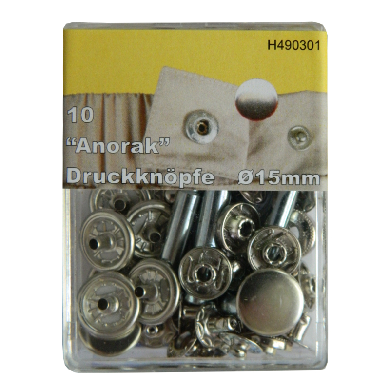 10 Druckknöpfe "ANORAK" - Messing - Silber - Nähfrei!