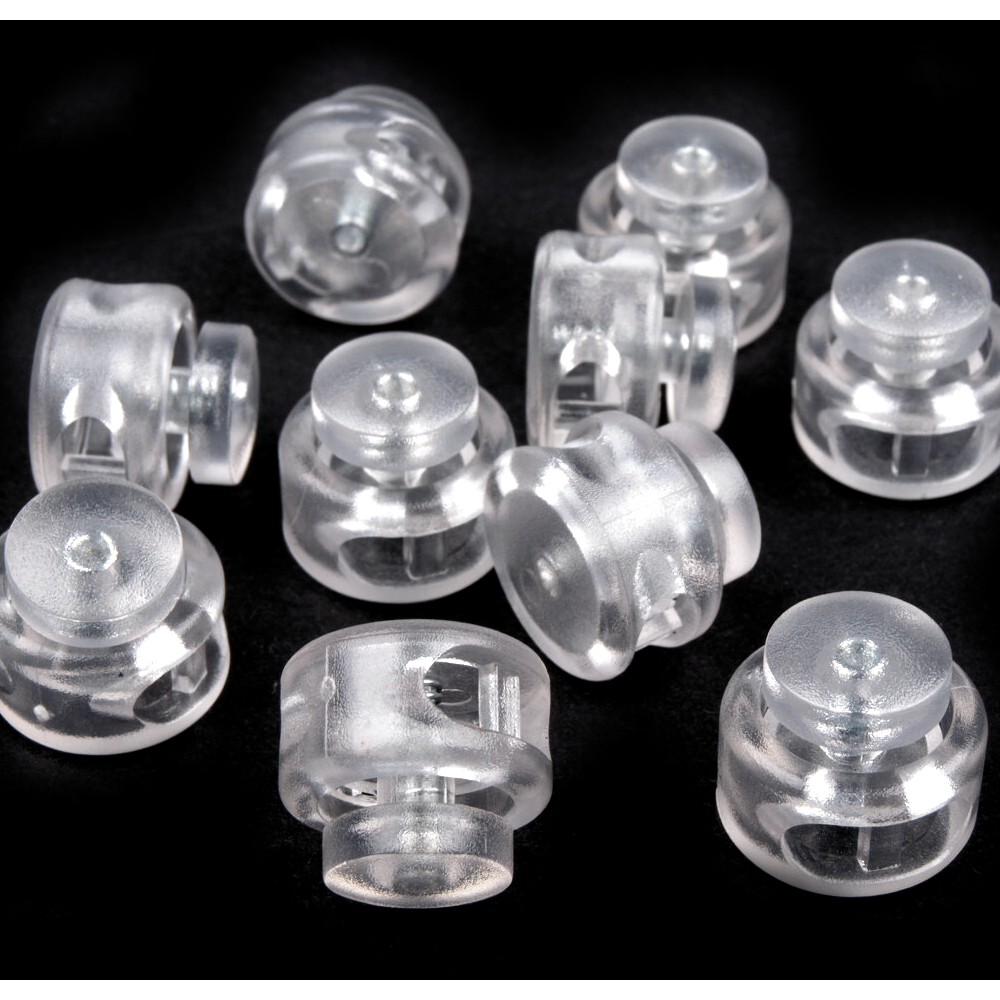 5 Kordelstopper mit 2 Löcher 13 x 15mm - RUND - Transparent