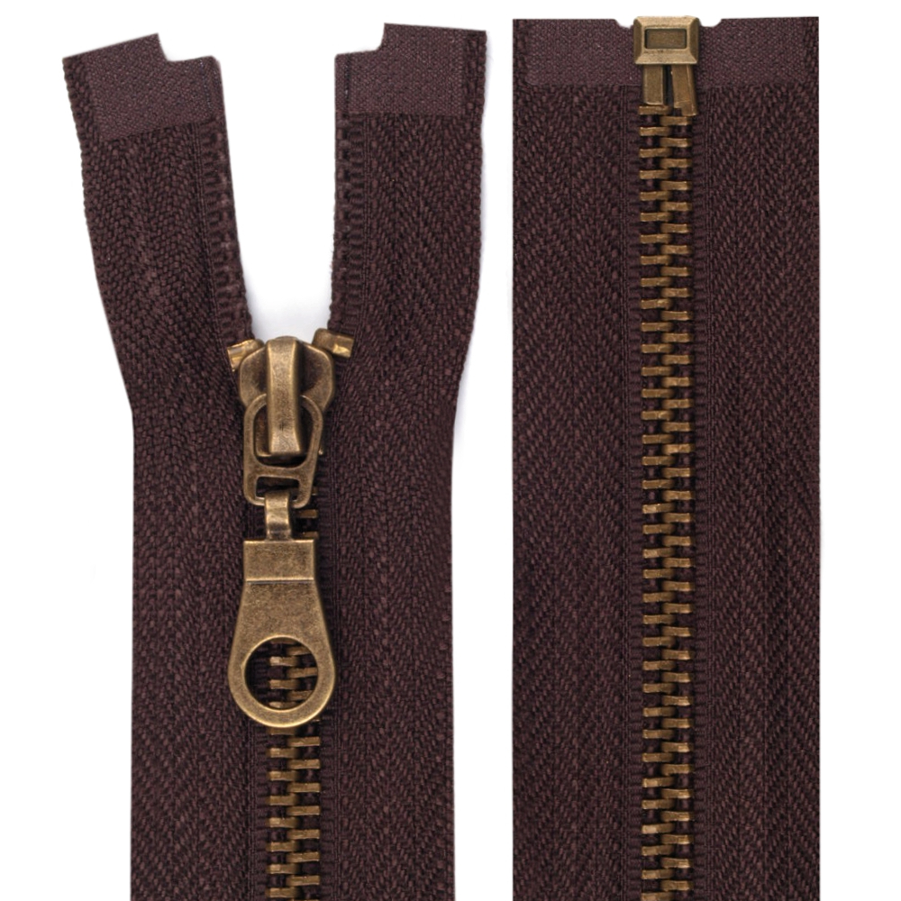 Reißverschluss aus Altmessing - 75cm - teilbar - Braun (304)
